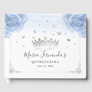 Livre D'or Roses Bleu Bébé clair et élégante couronne d'argen