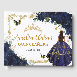 Livre D'or Roses Bleu Nuit Princesse Florale Quinceanera Or
