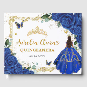 Livre D'or Roses Bleu Royal Floral Princesse Or Quinceanera