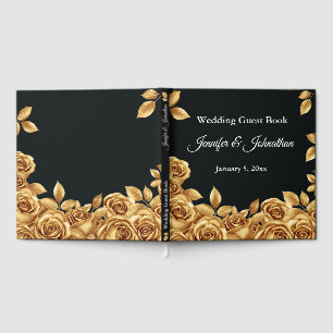 Livre D'or Roses Dorées Fond Personnalisé Mariage