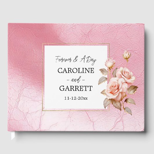 Livre D'or Roses en or rose Blush Faux Mariage en cuir (Recto)