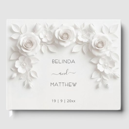 Livre D'or Roses Florales 3D Blanches | Mariage (Recto)