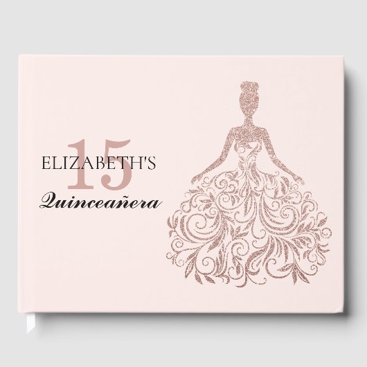 Livre D'or Roses roses Parties scintillant or robe Quinceañer (Recto)