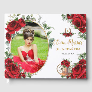 Livre D'or Roses rouges Floral Charro Bottes Quinceanera Phot
