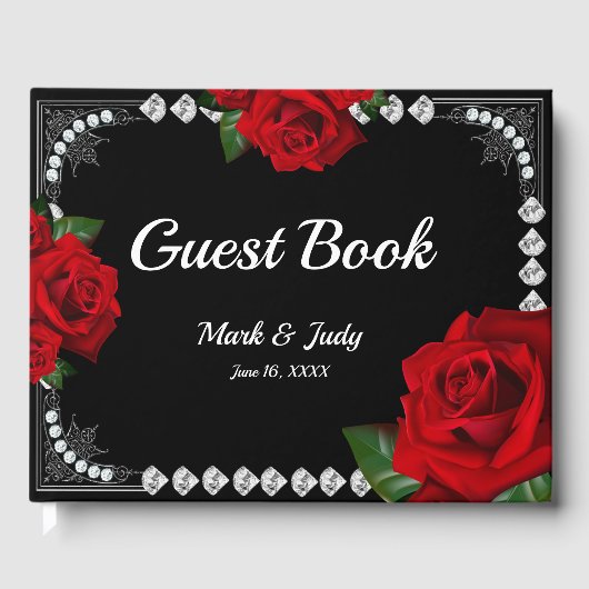 Livre D'or Roses Rouges Romantiques Et Mariage De Diamants (Recto)