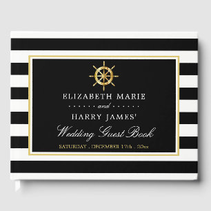 Livre D'or Roue d'or nautique vintage, Mariage noir et or