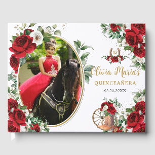 Livre D'or Rouge Blanc Floral Charro Bottes Quinceanera Photo