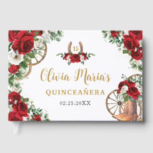 Livre D'or Rouge Blanc Floral Charro Cowboy Bottes Quinceaner
