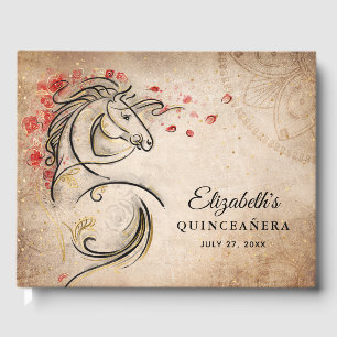 Livre D'or Rouge et Or Ranchera Rustique Mexicaine Quinceaner