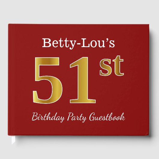 Livre D'or Rouge, Faux Gold 51e fête d'anniversaire + Nom per (Recto)