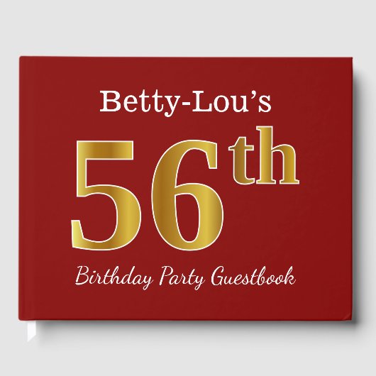 Livre D'or Rouge, Faux Gold 56e fête d'anniversaire + Nom per (Recto)