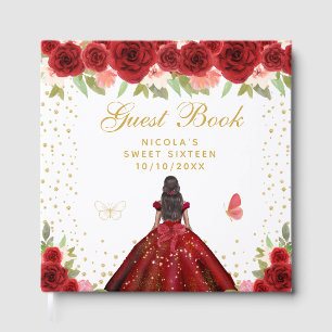 Livre D'or Rouge Floral Peau Sombre Princesse Sweet Seize