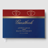 Livre D'or Rouge foncé et bleu marine avec des cœurs dorés (Recto)