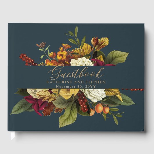 Livre D'or Rouge rustique | Orange Boho Floral Bouquet Mariag (Recto)