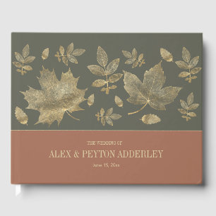 Livre D'or Rouille Moss Green Gold Automne Feuilles Mariage