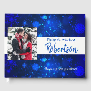 Livre D'or Royal Blue and White Snowflakes Mariage d'hiver