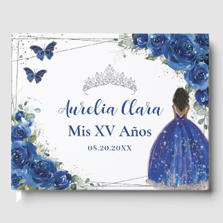 Livre D'or Royal Blue Floral Brown Princess QUINCEAÑERA XV