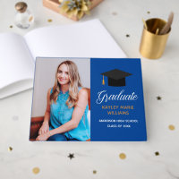 Royal Blue Gold Graduation Photo Autograph 2025
