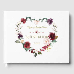 Livre D'or Royal Burgundy Blush Flowers Mariage bleu marine