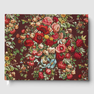 Livre D'or Ruban à motif floral de rose victorienne bordeaux