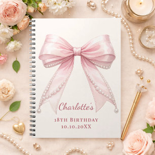 Livre d'or Ruban rose Anniversaire Perles ivoire