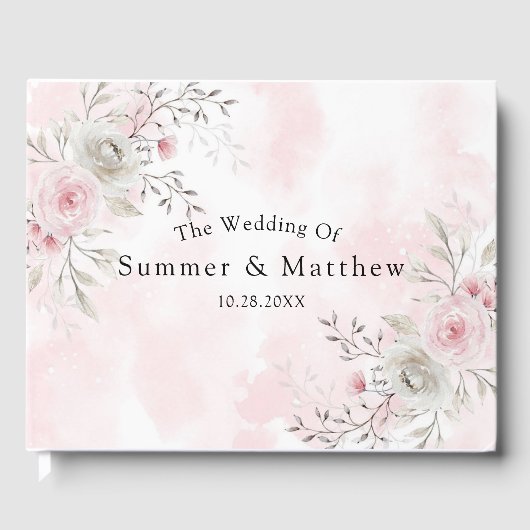 Livre D'or Russe Aquarelle rose et gris Mariage Peony (Recto)