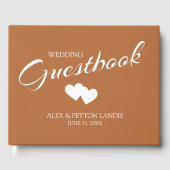 Livre D'or Rust Burnt Orange Blanc Mariage 2 Coeurs Noms (Recto)