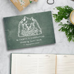 Livre D'or Rustic Adventure commence Green Chalkboard Mariage<br><div class="desc">Découvrez l'essence de votre mariage à thème rustique avec notre Rustic Adventure Begins Green Chalkboard Mariages Guest Book! Doté d'un logo captivant orné de montagnes majestueuses, de palmiers gracieux et d'un symbole cardiaque, accompagné de la citation intemporelle "And So Our Adventure Begins" dans une élégante typographie blanche, ce livre d'hôtes...</div>