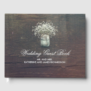 Livre D'or Rustic Baby's Breath Mason Jar Mariage