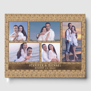 Livre D'or Rustic Burlap Wood Instagram Photo Collage Mariage