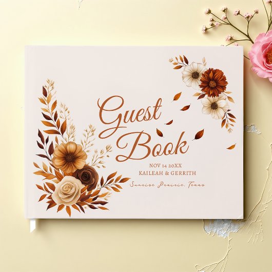 Livre D'or Rustic Burnt Sienna Beige Fall Leaves Wedding 