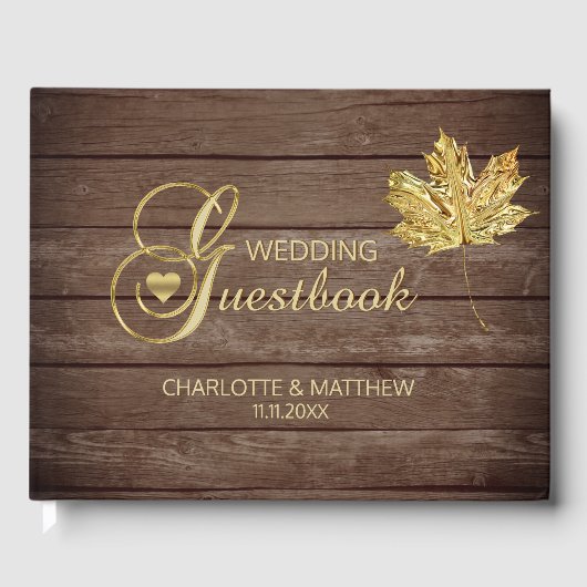 Livre D'or Rustic Country Gold Leaf Automne Mariage Automne (Recto)