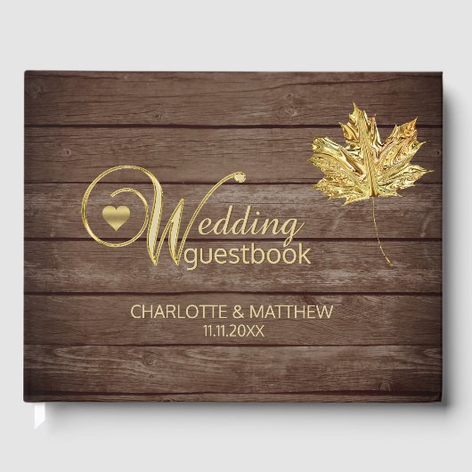 Livre D'or Rustic Country Gold Leaf Automne Mariage Automne (Recto)