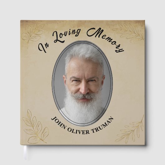 Livre D'or Rustic Custom Text Photo Memorial Funeral Leaves (Recto)