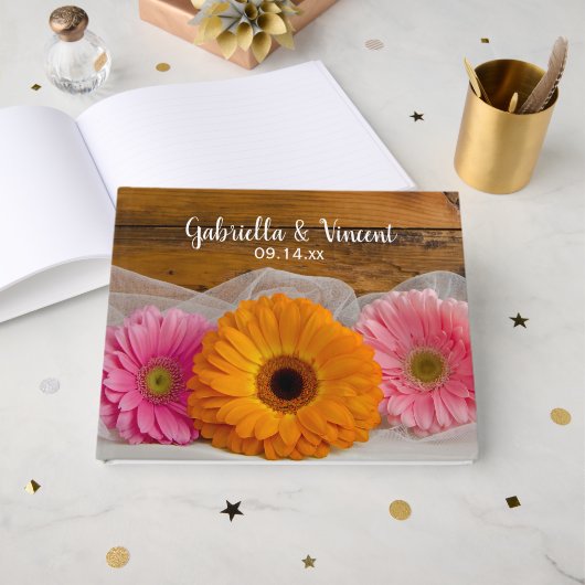 Livre D'or Rustic Daisy Trio et Mariage campagnard en bois de (Recto ouvert)