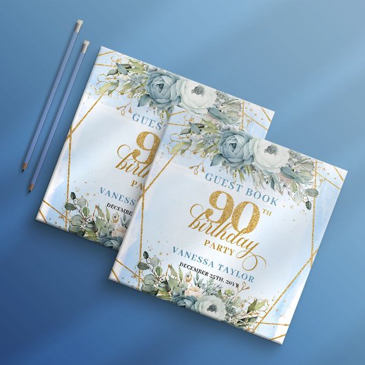 Livre D'or Rustic Eucalyptus Greenery Dusty Blue 90 Birthday