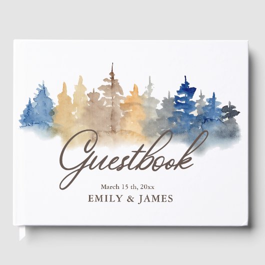 Livre D'or Rustic Mountain Watercolor Trees Mariage Guestbook (Recto)