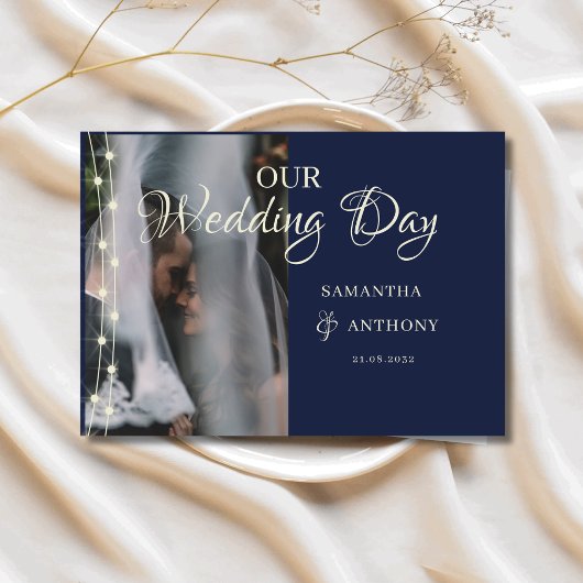 Livre D'or Rustic Navy Bleu & String Lumières de mariage