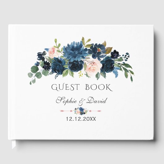 Livre D'or Rustic Navy Blue Blush Flowers Bloom Mariage (Recto)