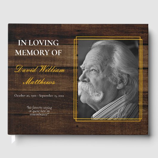 Livre D'or Rustic Photo Bois Look Bereavement | Funérailles (Recto)