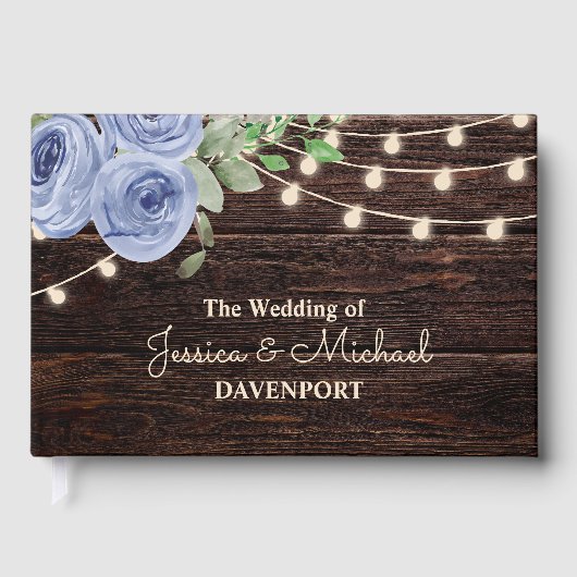 Livre D'or Rustic String Lights Blue Floral Wedding (Recto)