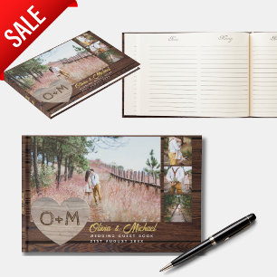 Livre D'or Rustic Wood Heart PHOTO Collage Newlyweds Mariage