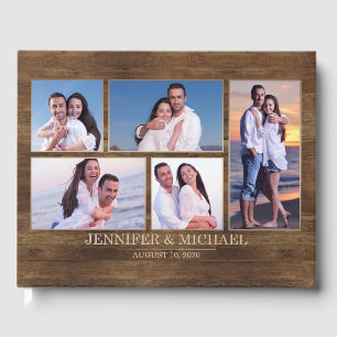 Livre D'or Rustic Woodgrain Instagram Photo Collage Mariage