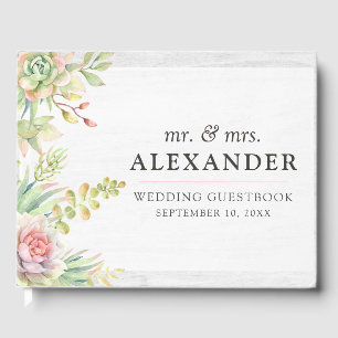 Livre D'or Rustique Aquarelle Succulent Cactus du désert Mari