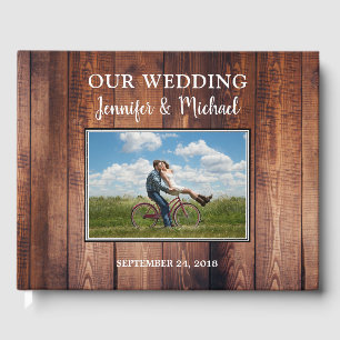 Livre D'or Rustique bois foncé photo couple Mariage