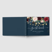 Livre D'or Rustique Bourgogne Marine Bleu & Rouge Fleurs & Lu (Complet)