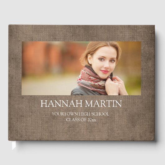 Livre D'or Rustique Brown âge Burlap Lin Graduation (Recto)