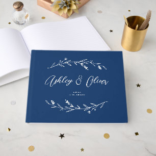 Livre D'or Rustique Elegant Fleur sauvage bleu marine Mariage