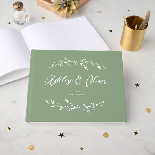 Livre D'or Rustique Elegant Sage Green Fleur sauvage Mariage (Recto ouvert)