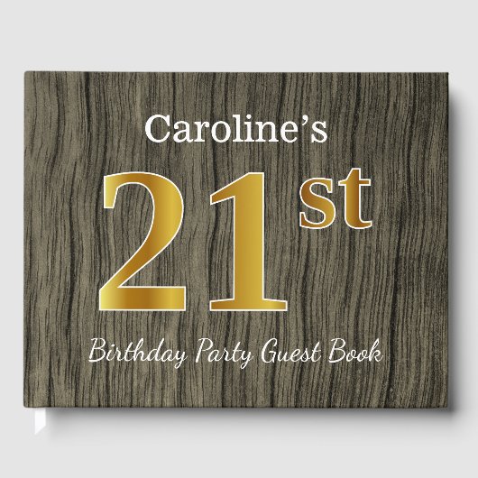 Livre D'or Rustique, Faux Gold 21e fête d'anniversaire; Nom p (Recto)